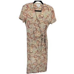 Adrianna Papel Vintage 100% Silk Paisley Wrap‎ Dress Size 8 Feminine Old Money